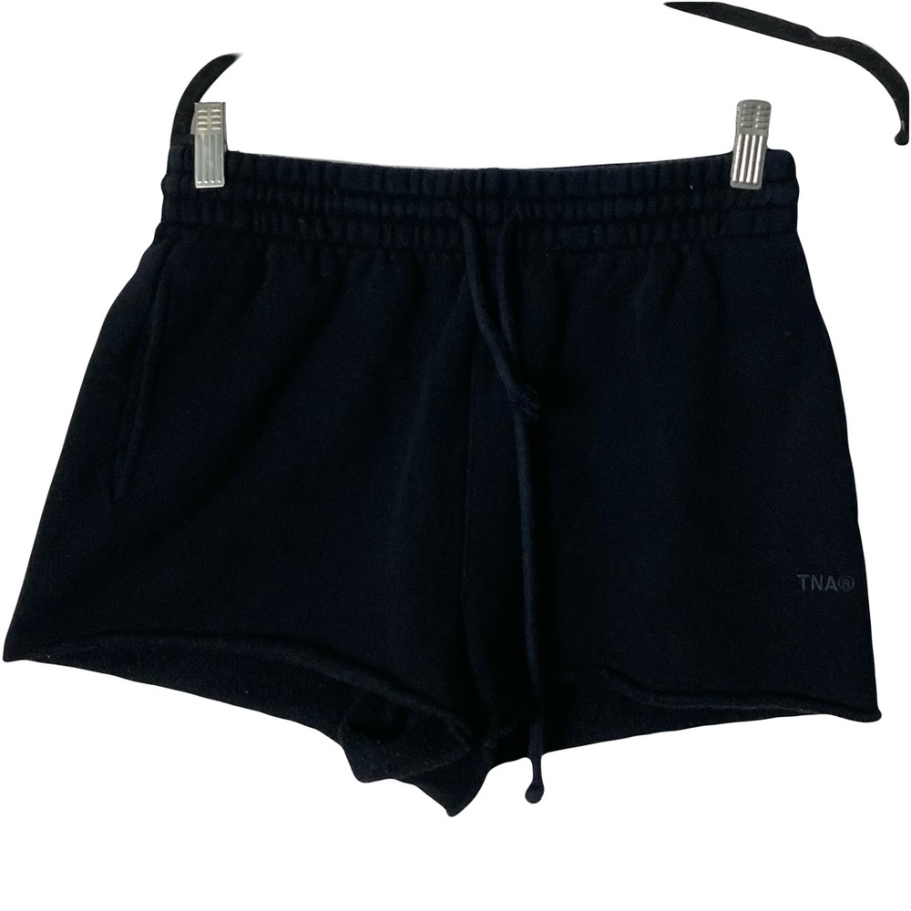 TNA Black Sweatfleece Cozy Boyfriend Fit Shorts S Mid Rise Premium Soft Brushed